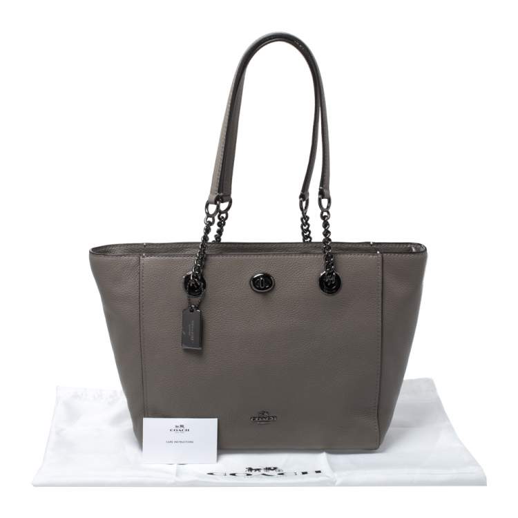 Pre Owned Coach Grey Leather Turnlock Tote