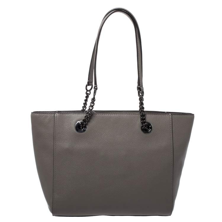 Pre Owned Coach Grey Leather Turnlock Tote