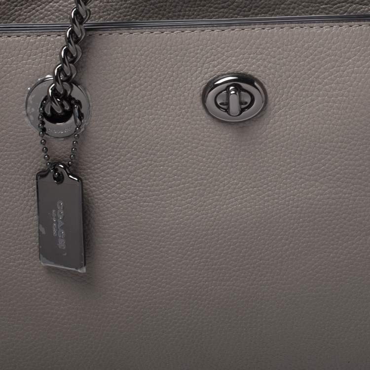 Pre Owned Coach Grey Leather Turnlock Tote