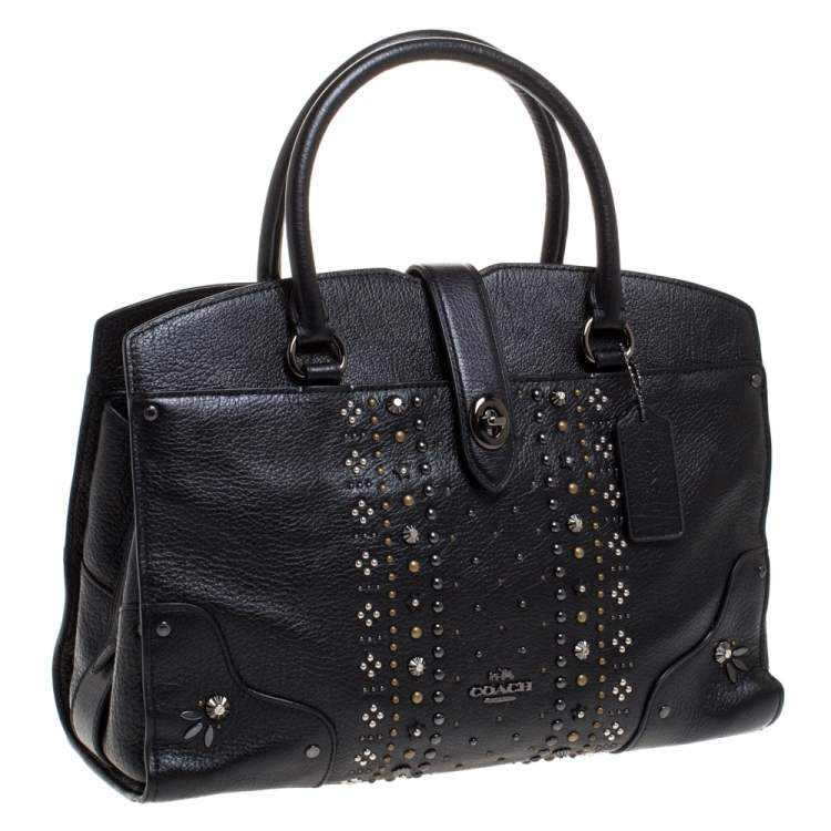 Pre Owned Coach Black Leather Studded Mercer 30 Satchel