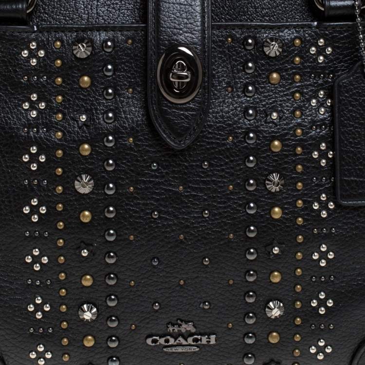 Pre Owned Coach Black Leather Studded Mercer 30 Satchel