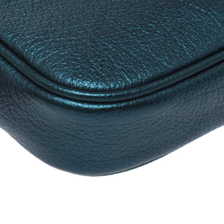 Pre Owned Coach Metallic Green Leather Double Zip Crossbody Bag