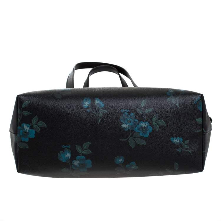 Pre Owned Coach Black Floral Print Coated Canvas and Leather Taylor Tote