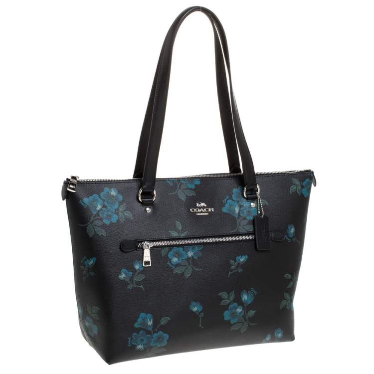 Pre Owned Coach Black Floral Print Coated Canvas and Leather Taylor Tote