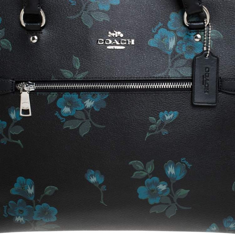 Pre Owned Coach Black Floral Print Coated Canvas and Leather Taylor Tote
