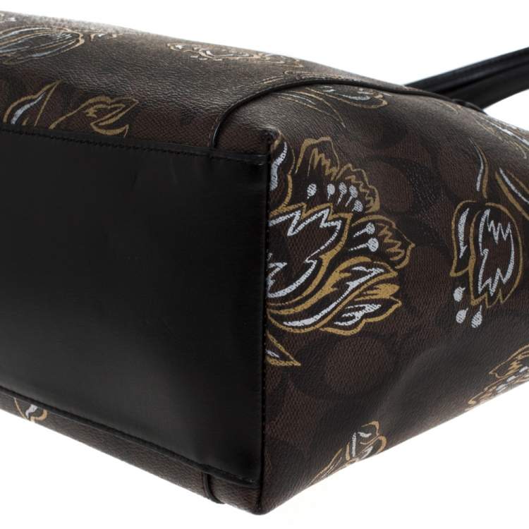 Pre Owned Coach Brown Signature Printed Coated Canvas Ava Top-Zip Tote