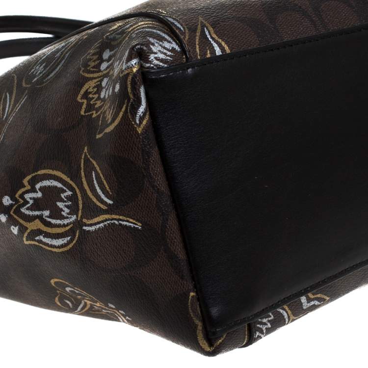 Pre Owned Coach Brown Signature Printed Coated Canvas Ava Top-Zip Tote
