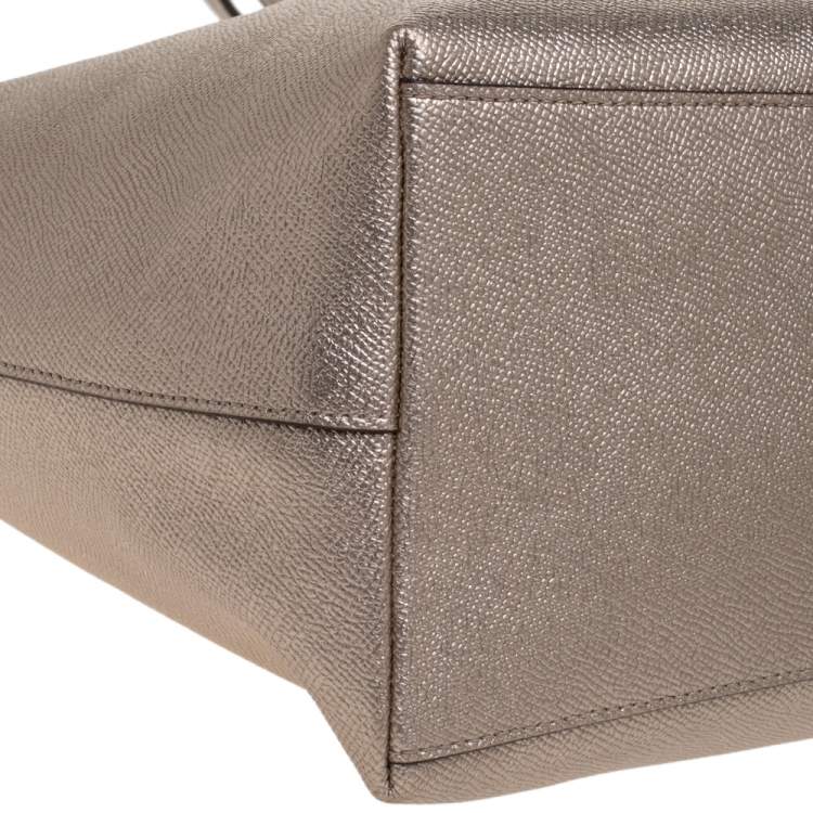 Pre Owned Coach Metallic Gold Leather Top-Zip Tote 