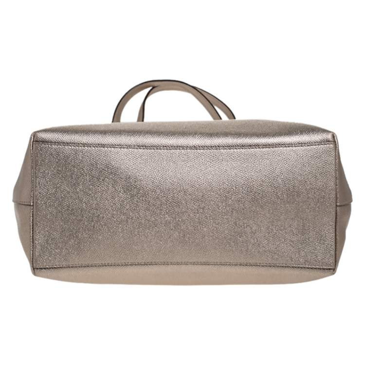 Pre Owned Coach Metallic Gold Leather Top-Zip Tote 