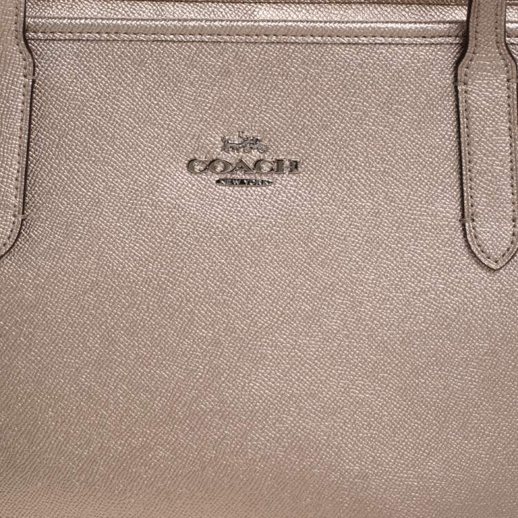 Pre Owned Coach Metallic Gold Leather Top-Zip Tote 