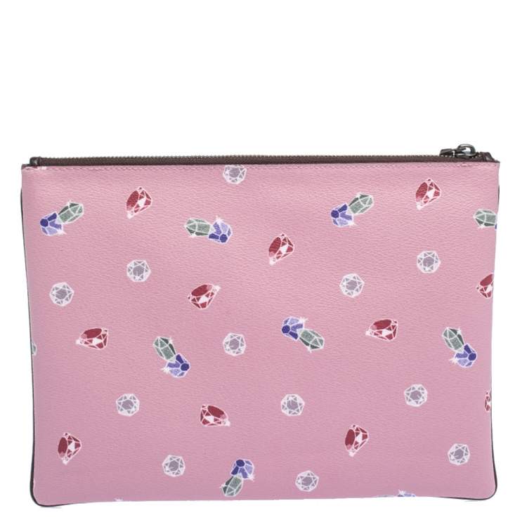 Pre Owned Coach Pink Coated Canvas Large Happy Disney Snow Clutch