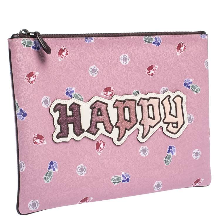 Pre Owned Coach Pink Coated Canvas Large Happy Disney Snow Clutch