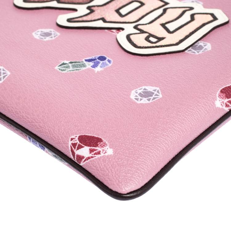Pre Owned Coach Pink Coated Canvas Large Happy Disney Snow Clutch