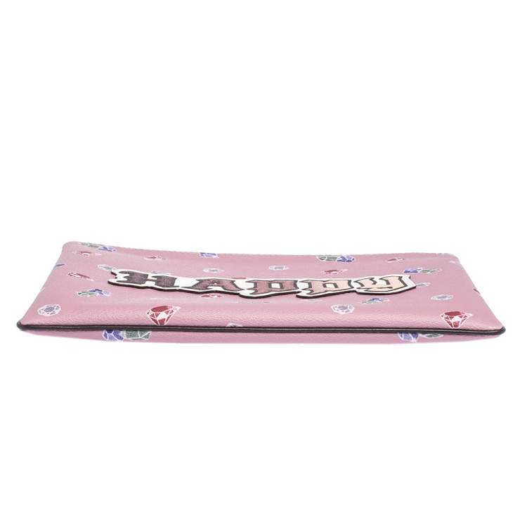 Pre Owned Coach Pink Coated Canvas Large Happy Disney Snow Clutch