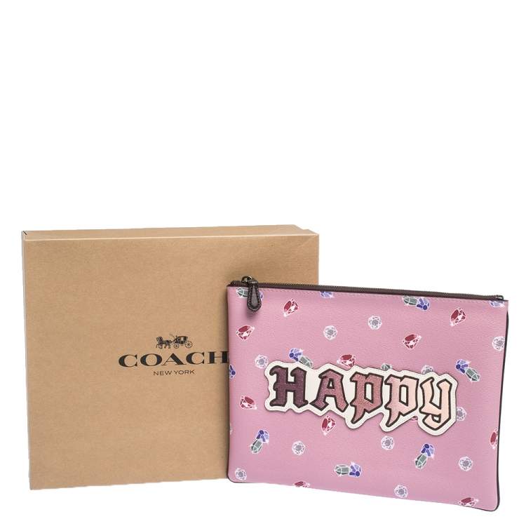 Pre Owned Coach Pink Coated Canvas Large Happy Disney Snow Clutch