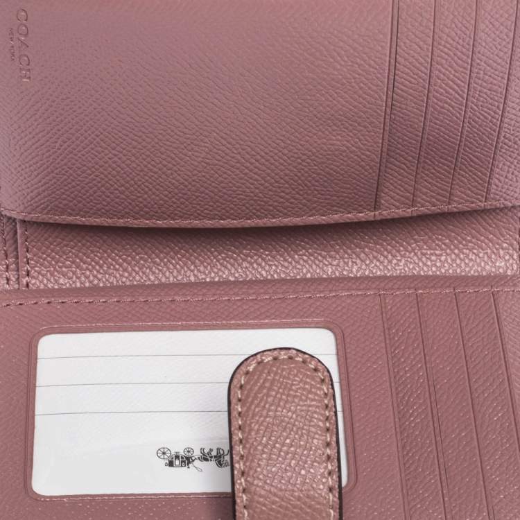 Pre Owned Coach Pink Textured Leather Compact Wallet