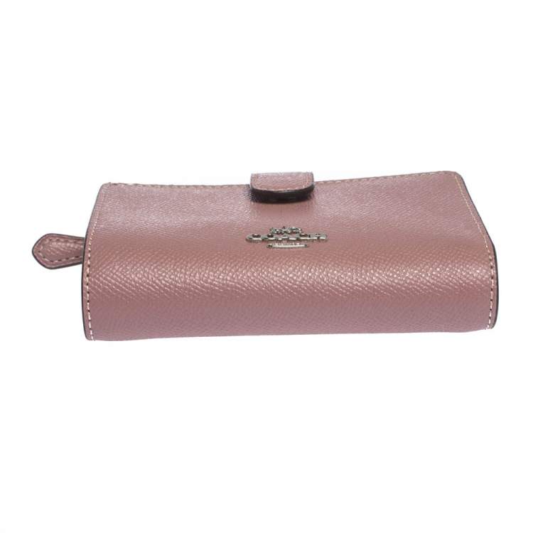 Pre Owned Coach Pink Textured Leather Compact Wallet