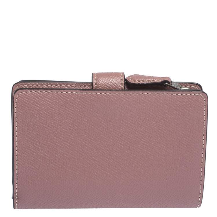 Pre Owned Coach Pink Textured Leather Compact Wallet