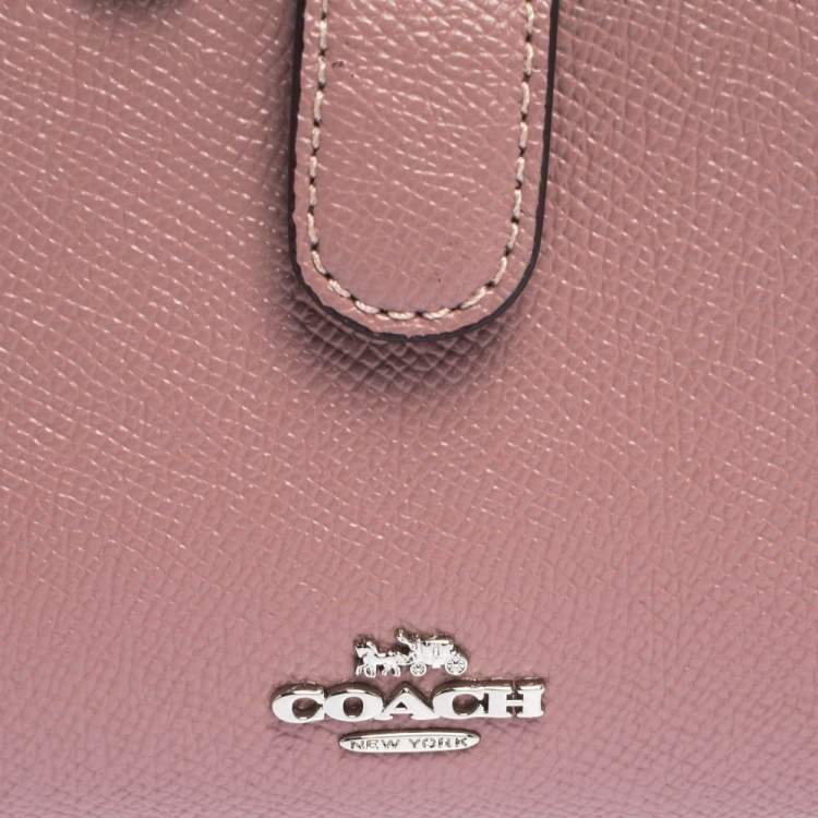 Pre Owned Coach Pink Textured Leather Compact Wallet