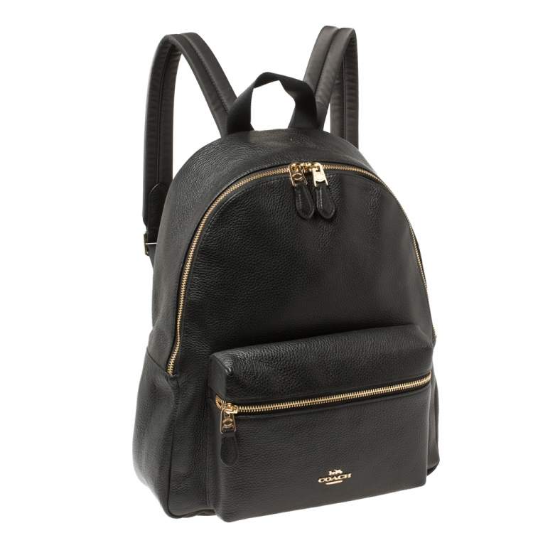 Pre Owned Coach Black Pebbled Leather Charlie Backpack