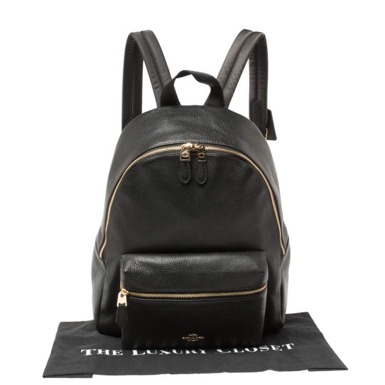 Pre Owned Coach Black Pebbled Leather Charlie Backpack