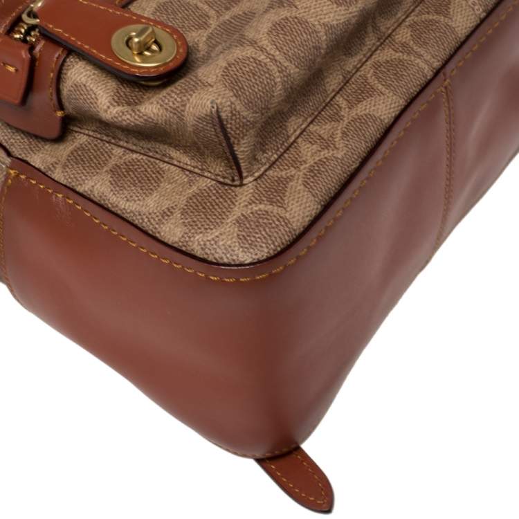 Pre Owned Coach Beige/Brown Signature Coated Canvas and Leather Campus 23 Backpack