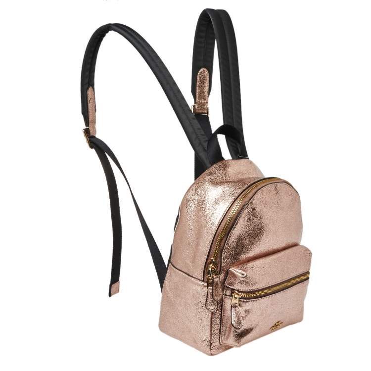مملوكة مسبقًا Coach Metallic Rose Gold Leather Mini Charlie Backpack  