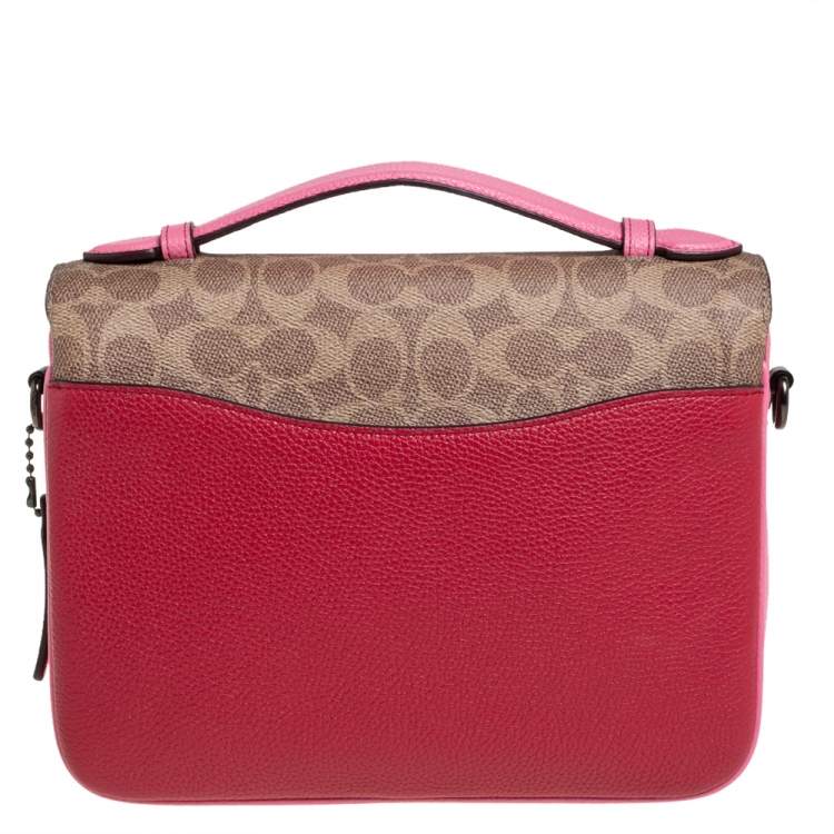 Pre Owned Coach Pink/Red Signature Coated Canvas and Leather Cassie Top Handle Bag