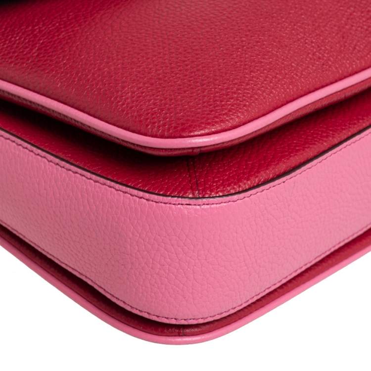 Pre Owned Coach Pink/Red Signature Coated Canvas and Leather Cassie Top Handle Bag