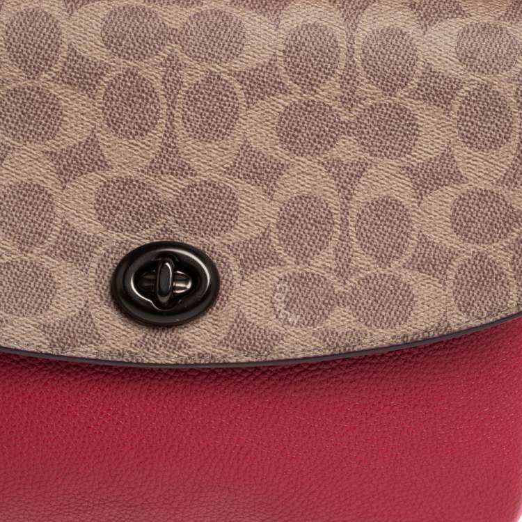 Pre Owned Coach Pink/Red Signature Coated Canvas and Leather Cassie Top Handle Bag