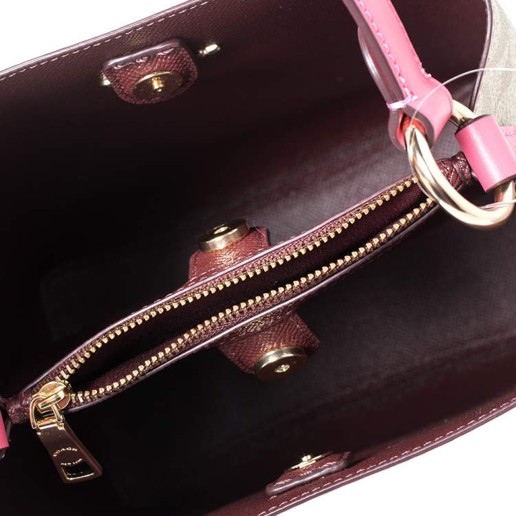 Pre Owned Coach Beige/Pink Signature Coated Canvas and Leather Small Town Bucket Bag