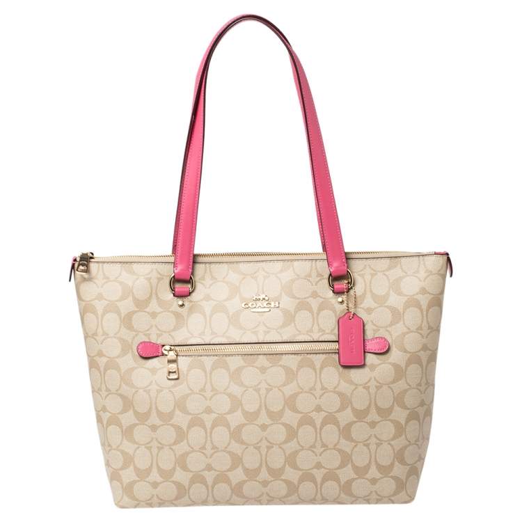 Coach Beige/Pink Signature Coated Canvas and Leather Gallery Tote Coach |  TLC