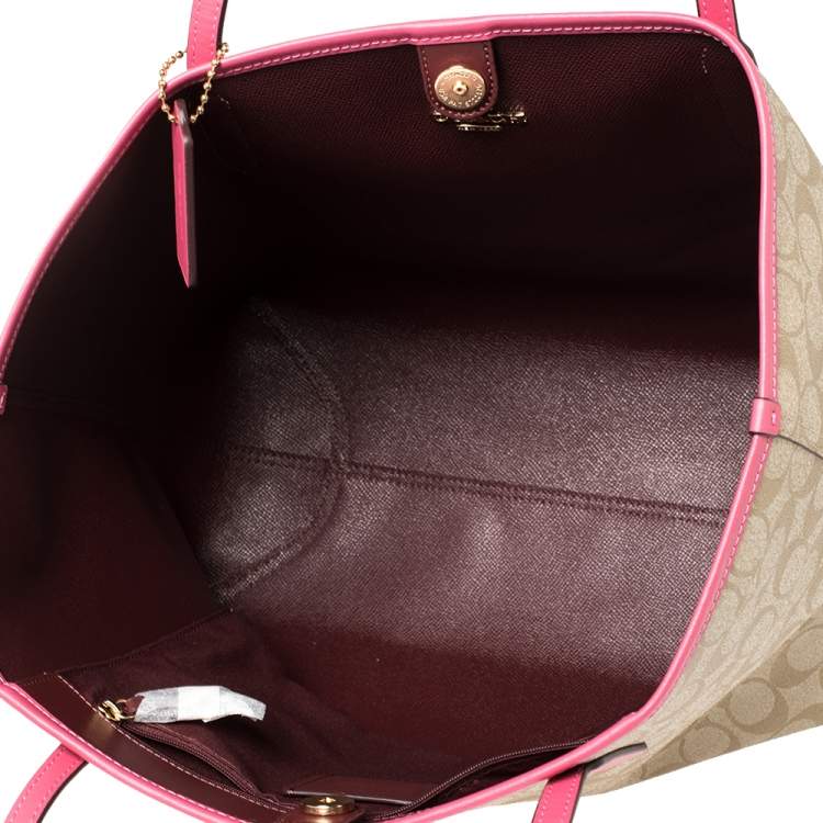 Coach Beige/Pink Signature Coated Canvas and Leather City Tote Coach | TLC
