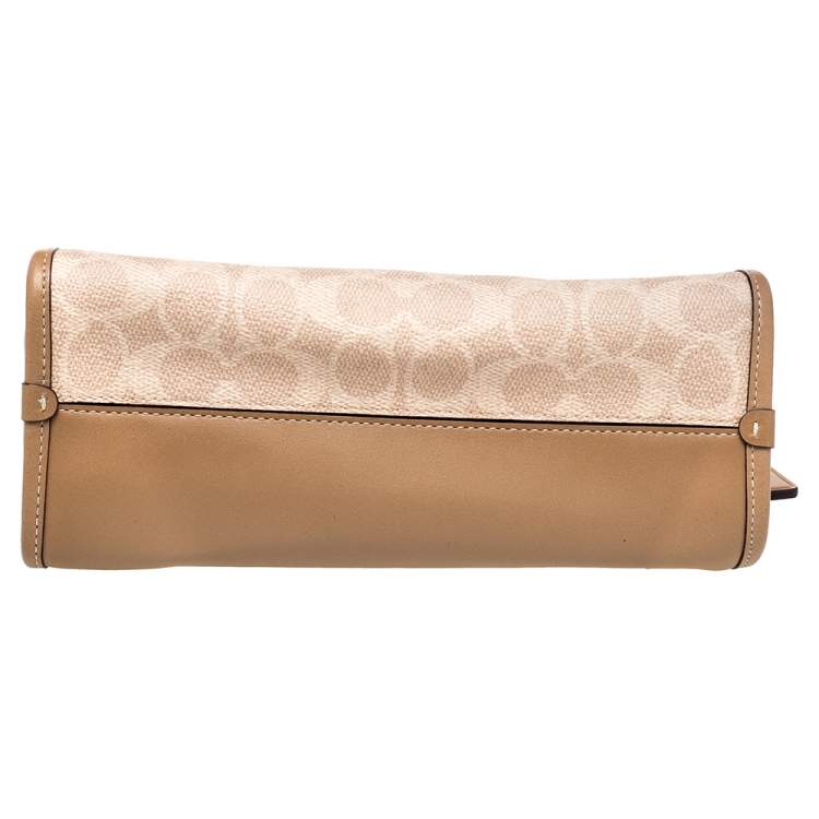 Pre Owned Coach Beige Signature Coated Canvas And Leather Parker Top Handle Bag