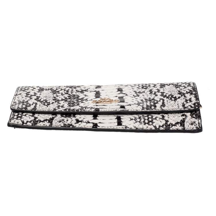Pre Owned Coach White/Black Python Embossed Leather Madison Continental Wallet