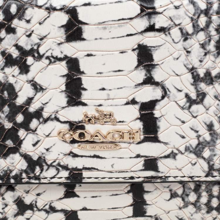 Pre Owned Coach White/Black Python Embossed Leather Madison Continental Wallet