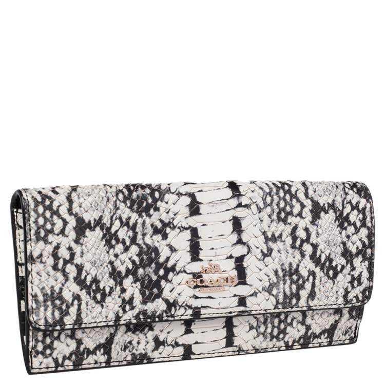Pre Owned Coach White/Black Python Embossed Leather Madison Continental Wallet