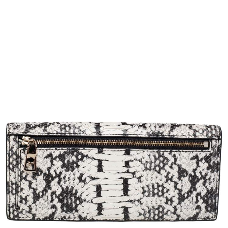 Pre Owned Coach White/Black Python Embossed Leather Madison Continental Wallet
