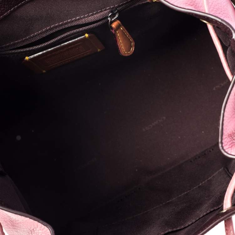 Pre Owned Coach Brown/Pink Leather and Signature Canvas Blocking Evie Backpack