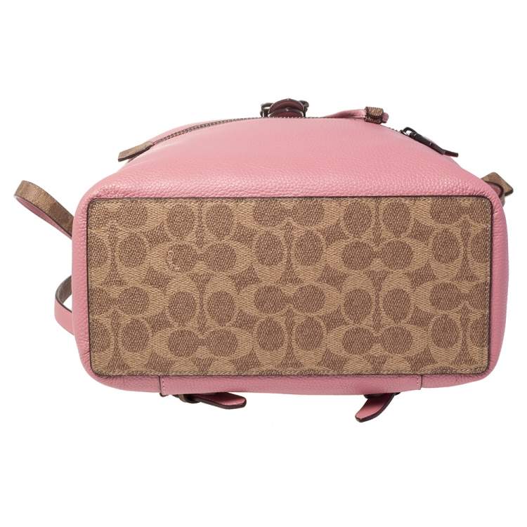 Pre Owned Coach Brown/Pink Leather and Signature Canvas Blocking Evie Backpack