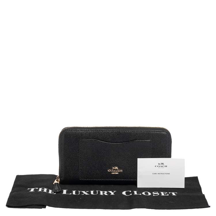 Pre Owned Coach Black Leather Accordion Zip Around Wallet