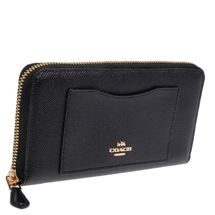 Pre Owned Coach Black Leather Accordion Zip Around Wallet