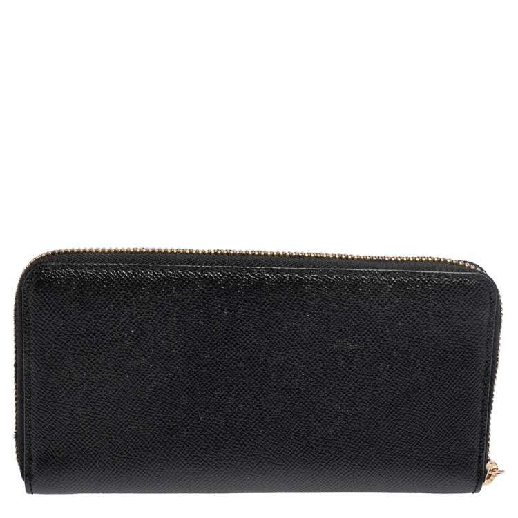 Pre Owned Coach Black Leather Accordion Zip Around Wallet