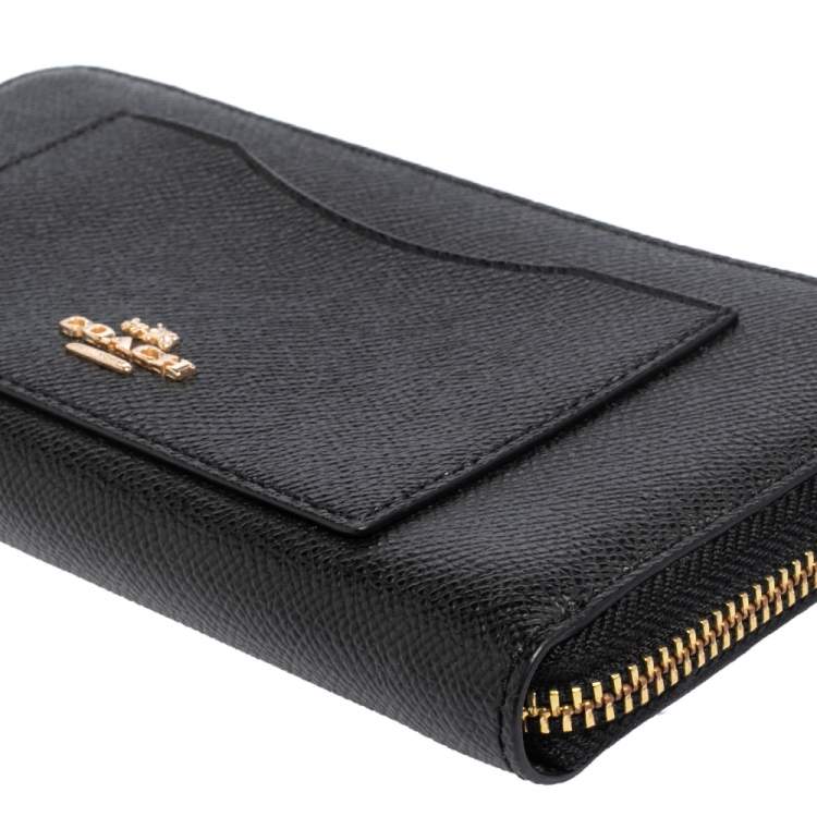 Pre Owned Coach Black Leather Accordion Zip Around Wallet