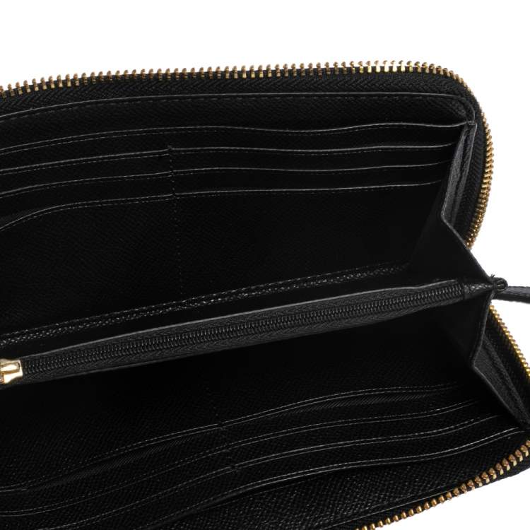Pre Owned Coach Black Leather Accordion Zip Around Wallet