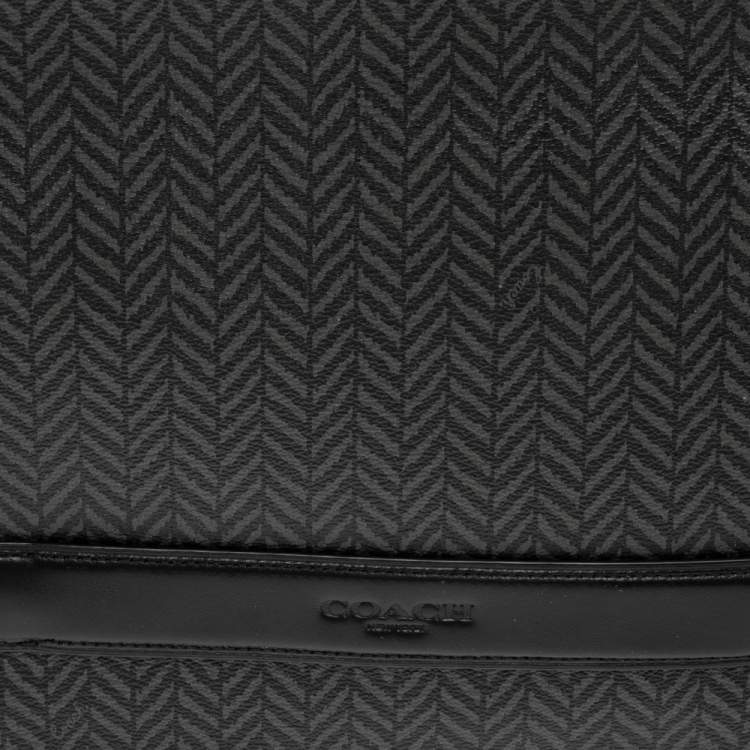 Pre Owned Coach Black Coated Canvas And Leather Herringbone Print Wristlet Clutch