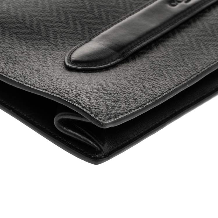 Pre Owned Coach Black Coated Canvas And Leather Herringbone Print Wristlet Clutch