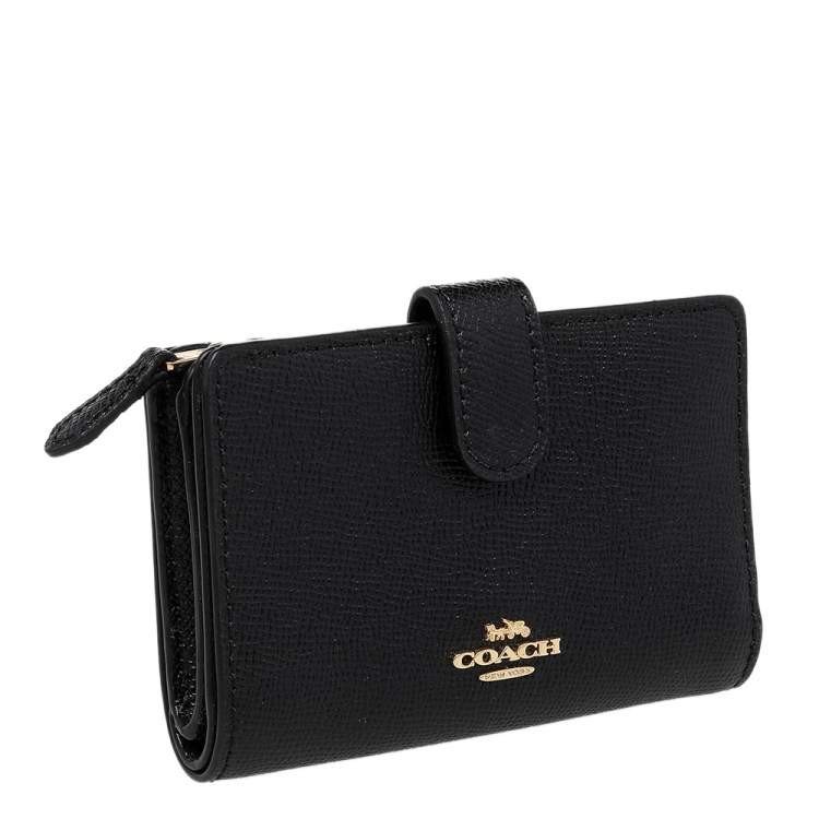 Pre Owned Coach Black Leather Corner Zip Wallet