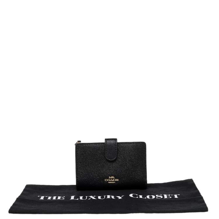 Pre Owned Coach Black Leather Corner Zip Wallet