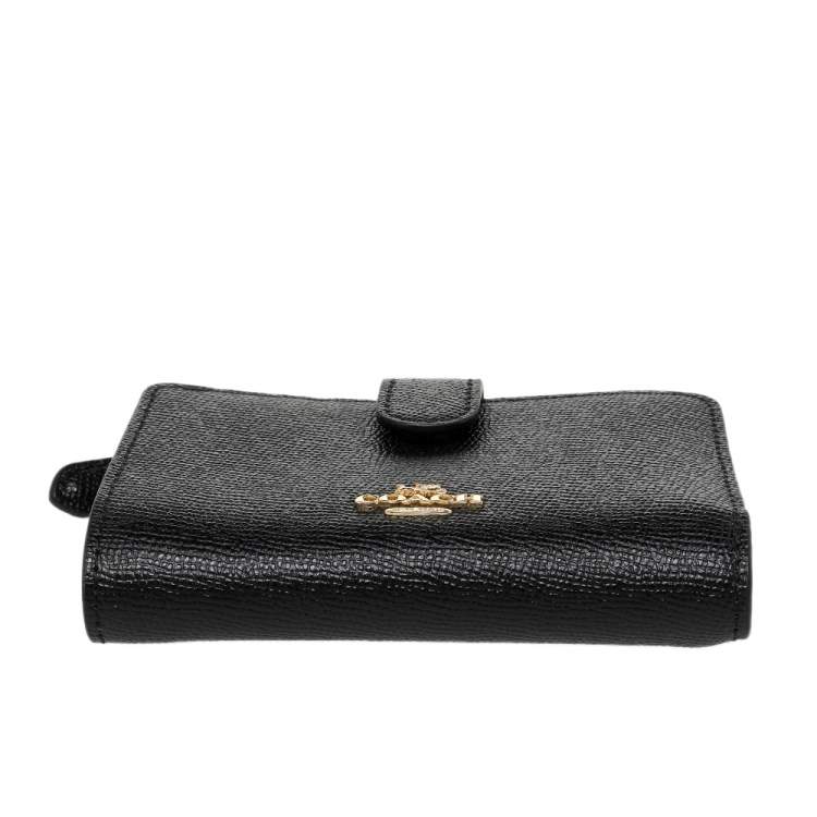 Pre Owned Coach Black Leather Corner Zip Wallet